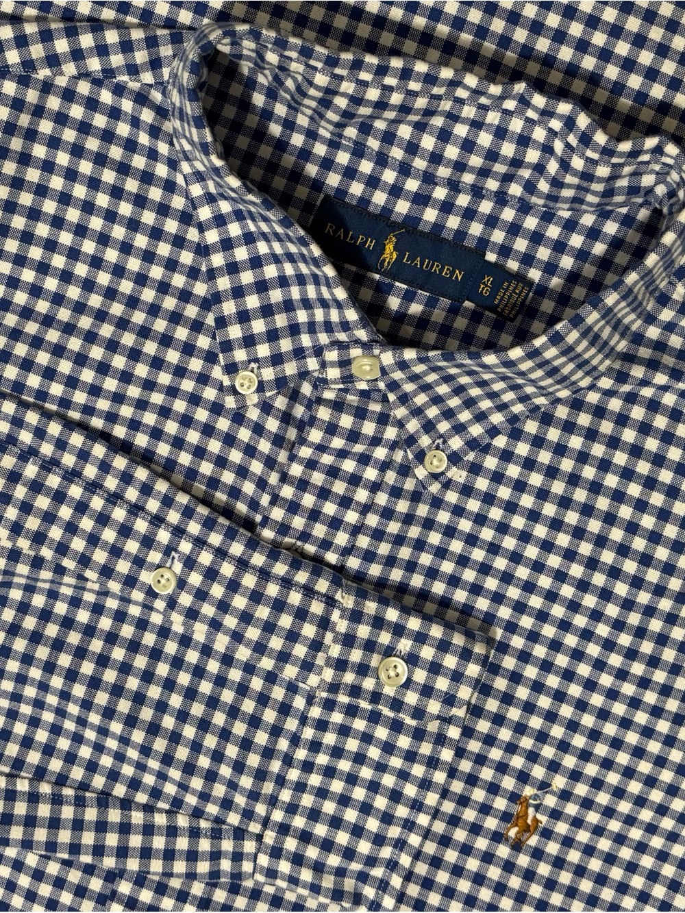 Ralph Lauren Shirt Men's XL Casual Pony Button Down Blue Gingham Long Sleeve